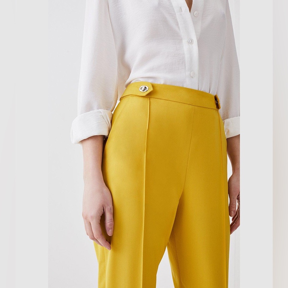 Karen Millen Polished Seam Detail Slim-fit Trouser in Yellow Size 2 - Picture 2 of 8